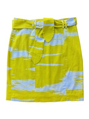 Etcetera Yellow Cotton Pencil Skirt Size 4 Knee Length Straight Waist Tie Accent